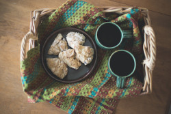 towel on a tray with tea & scones