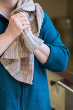 handwoven towel over the shoulder