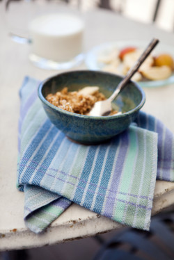 using a handwoven napkin at breakfast