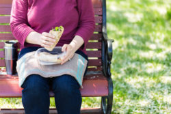 lunch on the park bench with a handwoven napkin