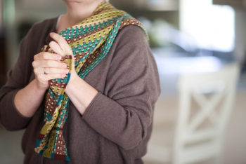 handwoven towel over the shoulder