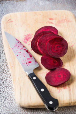 sliced beets on the cutting board