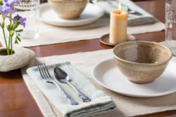 table set with linens woven with colorgrown cotton